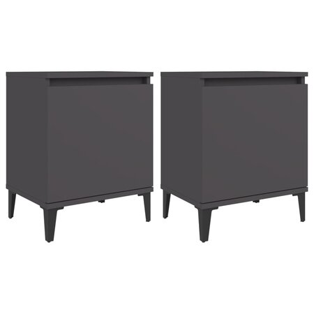 vidaXL Tables de chevet avec pieds en métal 2 Pièces Gris 40x30x50 cm