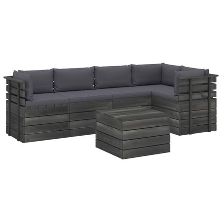 vidaXL Salon palette de jardin 6 Pièces avec coussins Bois de pin massif