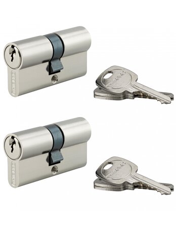 THIRARD - Lot de 2 cylindres de serrure double entrée STD  30x30mm  s'entrouvrant  nickel 3 clés/cylindre