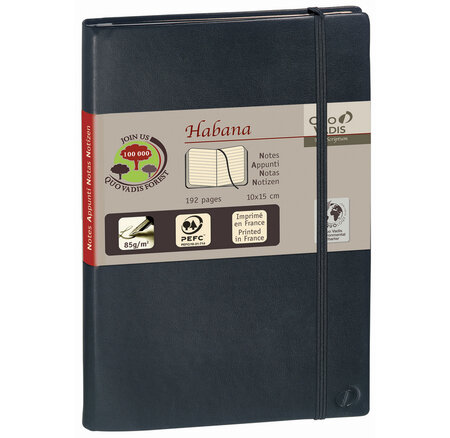 HABANA Carnet de note emboité 21x29,7cm 224 pages lignée Couverture noire QUOVADIS