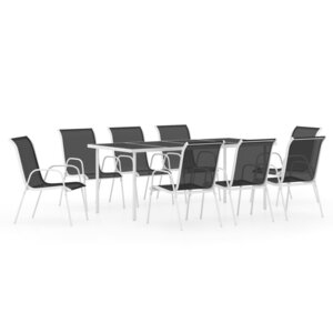 vidaXL Mobilier de salle à manger d'extérieur 9 Pièces Acier Noir