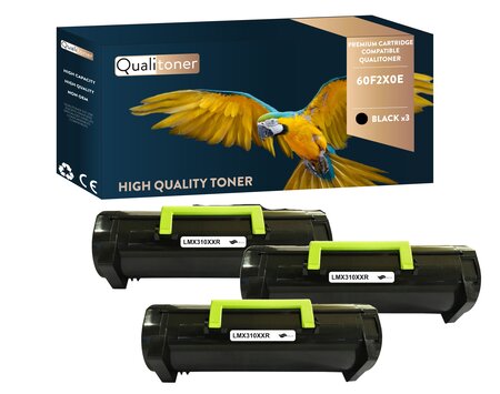 Qualitoner lot de x3 toners 60f2lot de x0e noir compatible pour lexmark