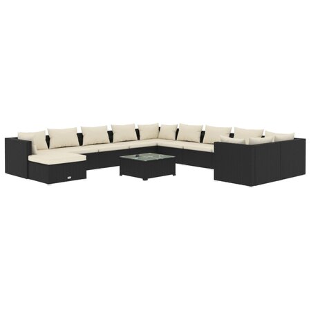 vidaXL Salon de jardin 12 Pièces avec coussins Résine tressée Noir