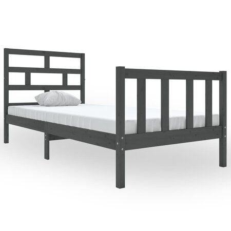 vidaXL Cadre de lit Gris Bois de pin massif 90x200 cm