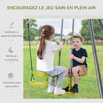Balançoire 3 agrès portique avec balançoire  échelle et face à face dim. 2 95L x 1 38l x 1 75H m métal époxy anticorrosion PE gris anthracite vert pomme