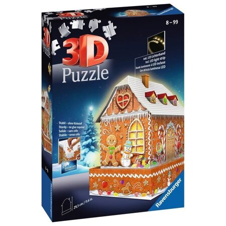 Puzzle 3d maison de noël en pain d'épices - ravensburger - monument 257 pieces - sans colle - change de couleur - des 8 ans