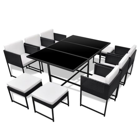 vidaXL Salon de jardin 11 Pièces avec coussins Résine tressée Noir