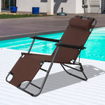 Chaise longue inclinable transat bain de soleil 2 en 1 pliant têtière amovible charge max. 136 Kg toile oxford facile d'entretien marron
