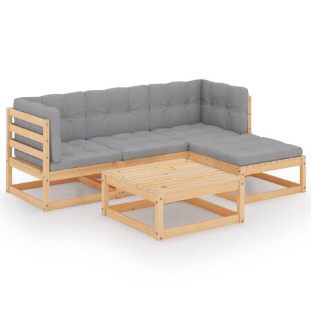vidaXL Salon de jardin 5 Pièces avec coussins Bois de pin massif