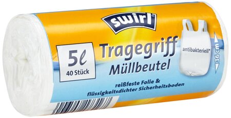 Rouleau 40 sacs poubelle 5 litres Anti bactérien à poignées Transparent SWIRL
