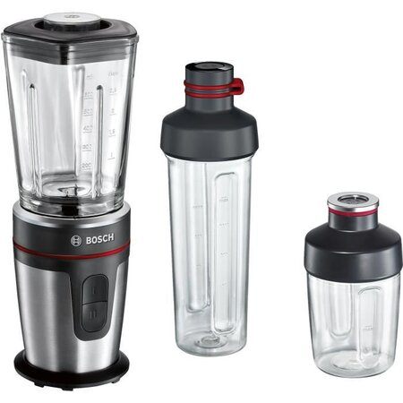 Bosch mini blender mixx2go - 350 w- 2 vitesses-bol mixeur 600ml- lames inox- fonction glace pilée - noir et inox brossé
