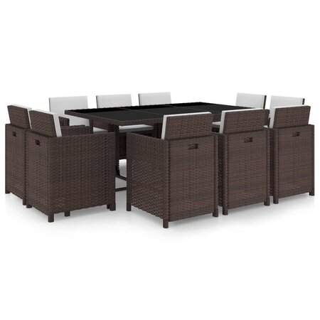 vidaXL Salon de jardin 11 Pièces avec coussins Résine tressée Marron