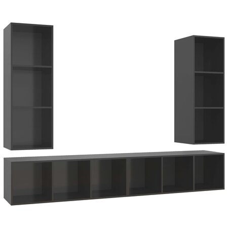 vidaXL Meubles TV muraux 4 Pièces Gris brillant Aggloméré