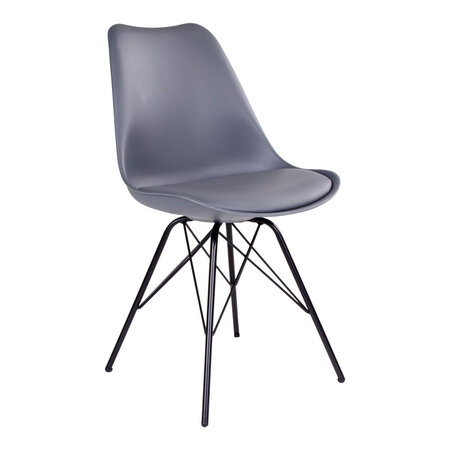 Chaise de table à manger en cuir gris aux pieds noirs