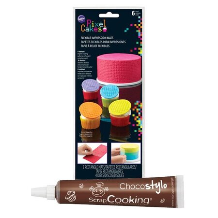 Plaque de texture pour pâtisserie Pixels + Stylo chocolat