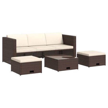 vidaXL Salon de jardin 4 Pièces avec coussins Résine tressée Marron