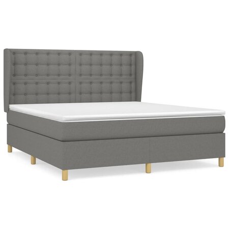 vidaXL Lit à sommier tapissier avec matelas Gris foncé 160x200cm Tissu