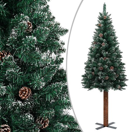 vidaXL Sapin de Noël mince bois véritable et neige blanche vert 150 cm