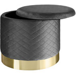 Tectake Pouf coffre de rangement aspect velours COCO matelassé - gris foncé