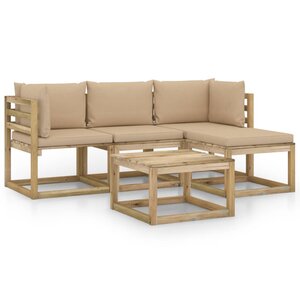 vidaXL Salon de jardin 5 Pièces avec coussins beige