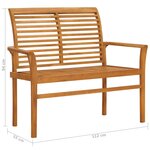 vidaXL Banc de jardin avec coussin à carreaux gris 112 cm Teck massif