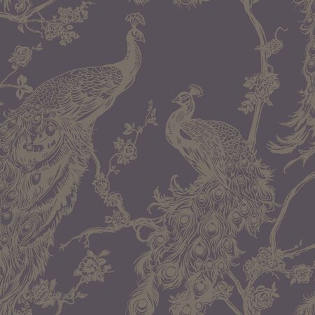 DUTCH WALLCOVERINGS Papier peint Paon Violet et argenté
