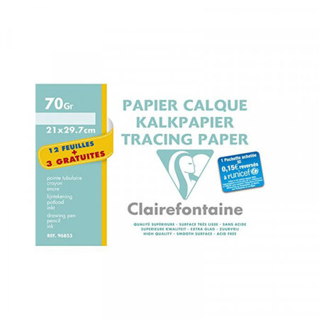 Papier calque - a4 21 x 29 7 cm - 12 feuilles - 70g - clairefontaine 96853