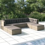 vidaXL Salon de jardin 8 Pièces avec coussins Gris Résine tressée