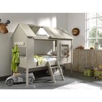 CHARLOTTE Lit cabane pin massif gris et beige  90x200cm