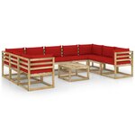vidaXL Salon de jardin 10 Pièces avec coussins bois de pin imprégné