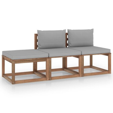 vidaXL Salon palette de jardin 3 Pièces et coussins Bois de pin imprégné
