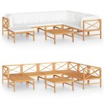 vidaXL Salon de jardin 8 Pièces avec coussins crème Bois de teck solide