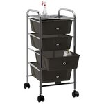 vidaXL Chariot de rangement mobile à 4 tiroirs Noir Plastique