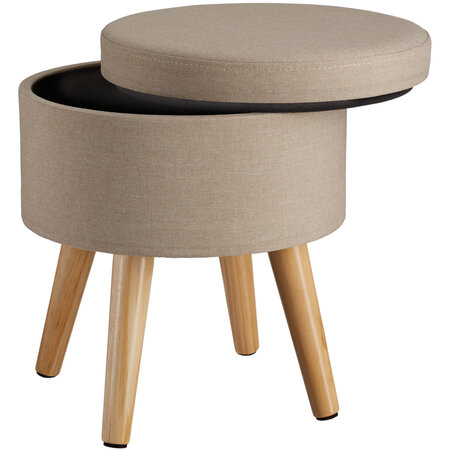 Tectake Tabouret avec coffre de rangement aspect lin YUMI - sable
