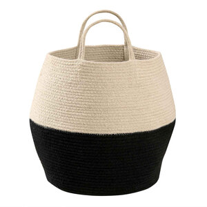 Panier de rangement avec poignées en coton tressé noir & beige 35 x Ø 30 cm