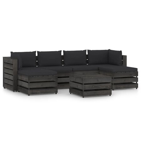 vidaXL Salon de jardin 7 Pièces avec coussins Bois imprégné de gris