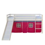 Lit mi-hauteur avec rideaux rose et toboggan