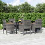 vidaXL Mobilier de salle à manger de jardin coussins 7Pièces Gris et noir