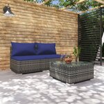 vidaXL Salon de jardin 3 Pièces avec coussins Résine tressée Gris