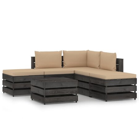 vidaXL Salon de jardin 6 Pièces avec coussins gris bois imprégné