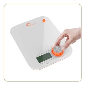 LITTLE BALANCE 8346 Kinetic Flower, Balance de cuisine sans pile, Rechargeable par son bouton Little Balance, 5 kg / 1 g, Orange