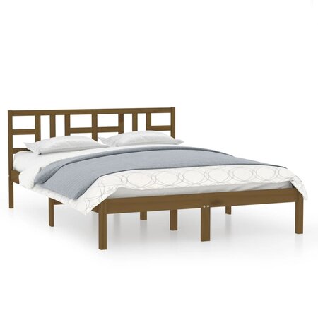 vidaXL Cadre de lit Marron miel Bois massif 135x190 cm Double