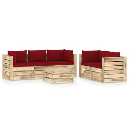 vidaXL Salon de jardin 6 Pièces avec coussins Bois imprégné de vert