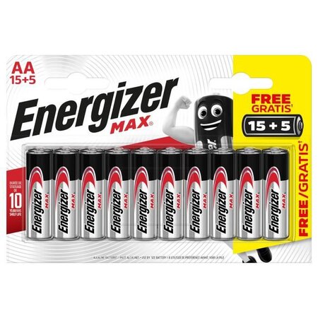 Piles Alcalines Energizer Max AA/LR6, pack de 15+5