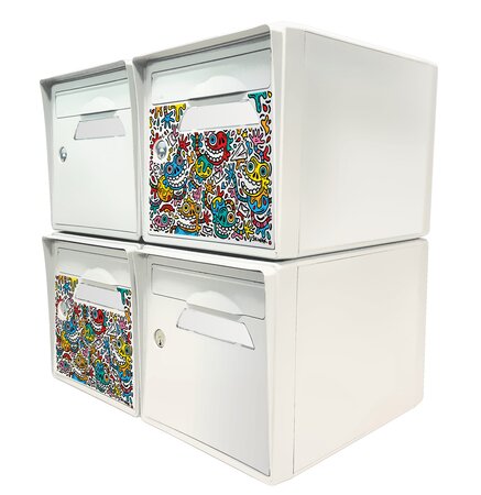 Pack de 4 boîtes aux lettres 1 porte - 2x "The Maniac World" SKWAK - 2x "Blanc ivoire"