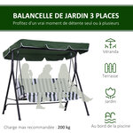 Balancelle de jardin 3 places toit inclinaison réglable coussins assise et dossier 1 72L x 1 1l x 1 52H m acier noir polyester vert