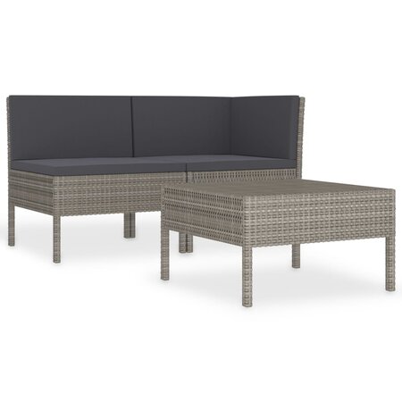 vidaXL Salon de jardin 3 Pièces avec coussins Résine tressée Gris