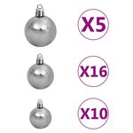vidaXL Set de boules de Noël avec pic et 300 LED 120Pièces Blanc et gris