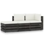 vidaXL Salon de jardin 3 Pièces avec coussins gris bois imprégné
