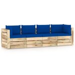 vidaXL Canapé de jardin 4 places avec coussins bois imprégné de vert
